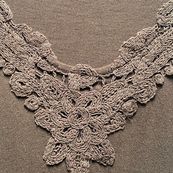Charter Club Brown Lace  Accent  V Neck Top - Picture 4 of 5